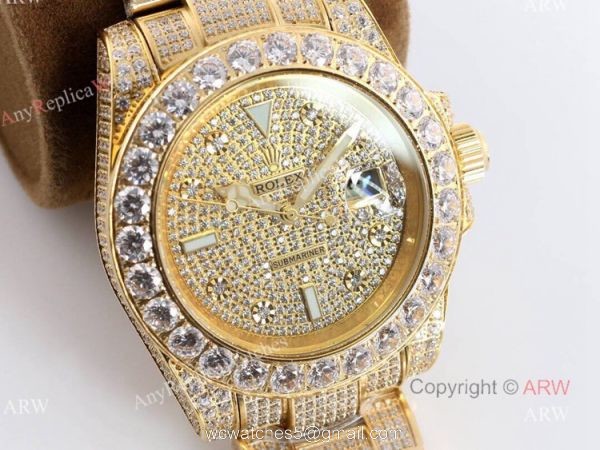 Iced Out Rolex Submariner 116610 All Gold Replica Watches For Men Iced Out Rolex Submariner 116610 All Gold Replica Watches For Men