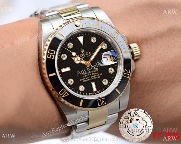 Rolex Submariner Clone Watch 40mm Two Tone Diamond Marker Rolex Submariner Clone Watch 40mm Two Tone Diamond Marker