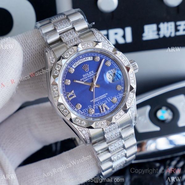 High Quality Replica Rolex Day Date II Iced Out Silver Dial Watches 41mm High Quality Replica Rolex Day Date II Iced Out Silver Dial Watches 41mm
