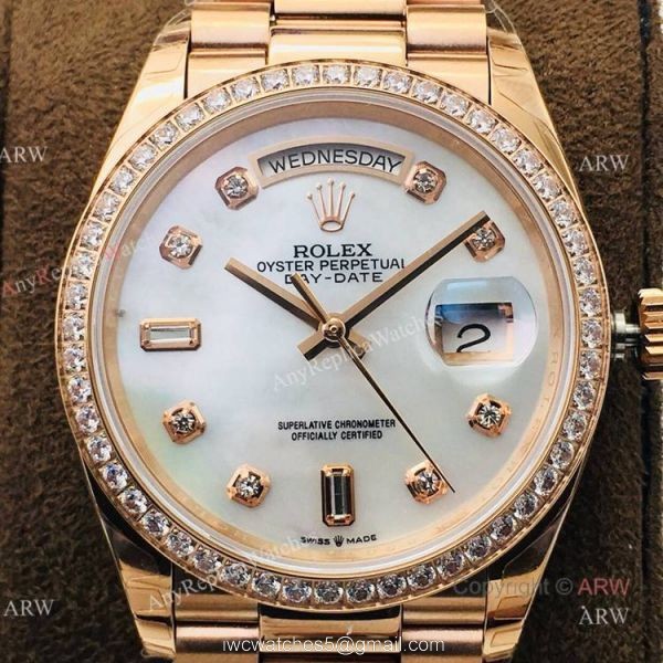 (EWF ) Swiss Replica Rolex Day Date Rose Gold White Mop Dial Diamond Watch 36mm (EWF ) Swiss Replica Rolex Day Date Rose Gold White Mop Dial Diamond Watch 36mm