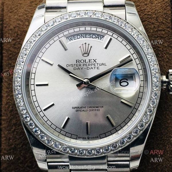 (EWF ) Rolex Day Date President Replica Watch Ss Silver Dial Diamond Bezel 36mm (EWF ) Rolex Day Date President Replica Watch Ss Silver Dial Diamond Bezel 36mm