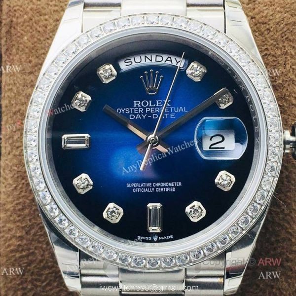 (EWF ) Swiss Rolex Oyster Perpetual Day Date Fake Watch Blue Diamond Dial 36mm (EWF ) Swiss Rolex Oyster Perpetual Day Date Fake Watch Blue Diamond Dial 36mm