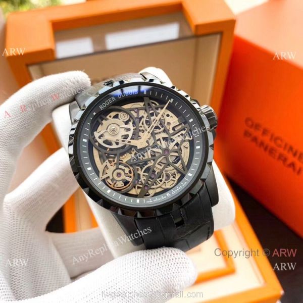 Roger Dubuis Excalibur Replica Watches SS Black Leather Strap Roger Dubuis Excalibur Replica Watches SS Black Leather Strap