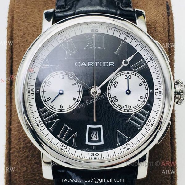 (GZF) 1:1 High Quality Replica Rotonde De Cartier Black Dial Chronograph Watches 40mm (GZF) 1:1 High Quality Replica Rotonde De Cartier Black Dial Chronograph Watches 40mm