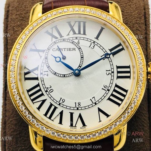 (EGF) New Ronde De Cartier Watch 904L Yellow Gold Diamond Bezel For Men 40mm (EGF) New Ronde De Cartier Watch 904L Yellow Gold Diamond Bezel For Men 40mm