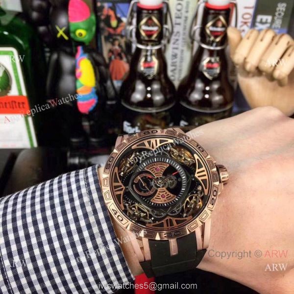 Copy Roger Dubuis Excalibur Quatuor Men Watches Red Rubber Strap Rose Gold Case Copy Roger Dubuis Excalibur Quatuor Men Watches Red Rubber Strap Rose Gold Case