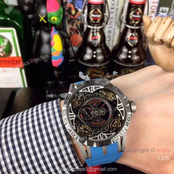 Copy Roger Dubuis Excalibur Quatuor Watches SS Black Face Copy Roger Dubuis Excalibur Quatuor Watches SS Black Face