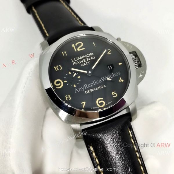 Officine Luminor GMT PAM00441 Watch Black Dial Black Leather Strap Officine Luminor GMT PAM00441 Watch Black Dial Black Leather Strap