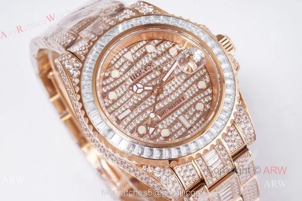 Best Replica Rolex GMT Master ii Full Diamond Rose Gold Watch 40mm Best Replica Rolex GMT Master ii Full Diamond Rose Gold Watch 40mm