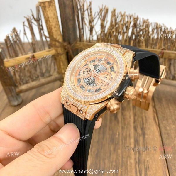 Top Grade Hublot Big Bang Unico Sapphire Watch Rose Gold Iced Out Bracelet Top Grade Hublot Big Bang Unico Sapphire Watch Rose Gold Iced Out Bracelet