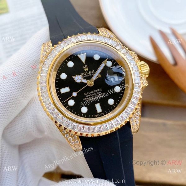 AAA Replica Rolex Submariner Diamond Watches SS Black Rubber Strap AAA Replica Rolex Submariner Diamond Watches SS Black Rubber Strap