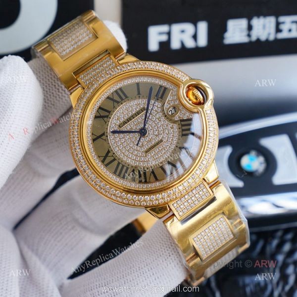1:1 Copy Best Cartier Ballon Bleu Gold Watch Fully Iced Out Cartier Watch 1:1 Copy Best Cartier Ballon Bleu Gold Watch Fully Iced Out Cartier Watch