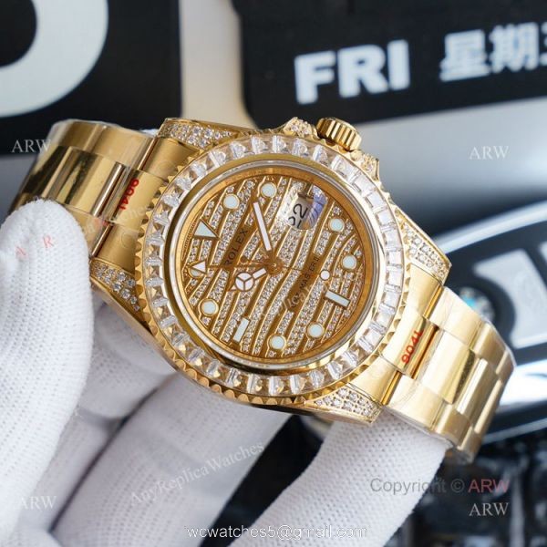 Best Iced Out Rolex Watch Replica Rolex GMT-Master II Gold Diamond Watch Best Iced Out Rolex Watch Replica Rolex GMT-Master II Gold Diamond Watch