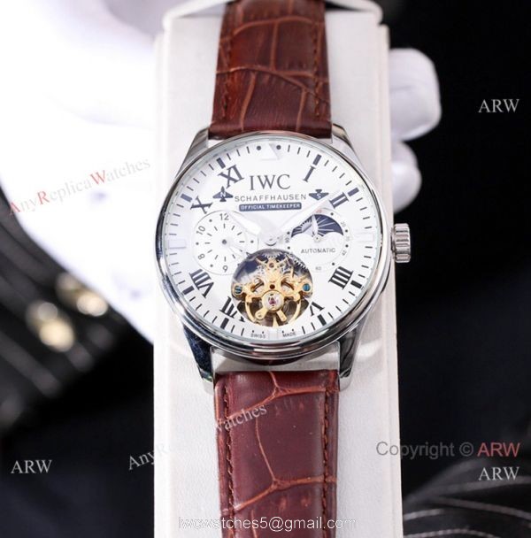 New IWC Schaffhausen Complications Men Watch White Dial Brown Leather Strap New IWC Schaffhausen Complications Men Watch White Dial Brown Leather Strap
