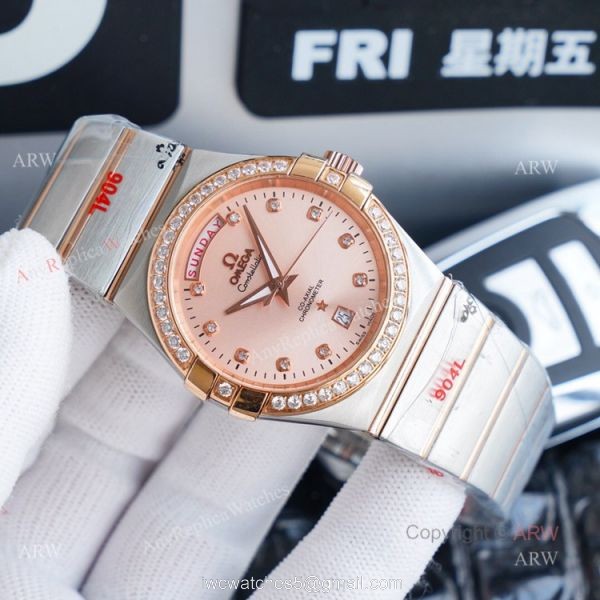 1:1 Swiss Replica Omega Constellation Double Eagle Rose Gold Diamond Watch 38mm 1:1 Swiss Replica Omega Constellation Double Eagle Rose Gold Diamond Watch 38mm