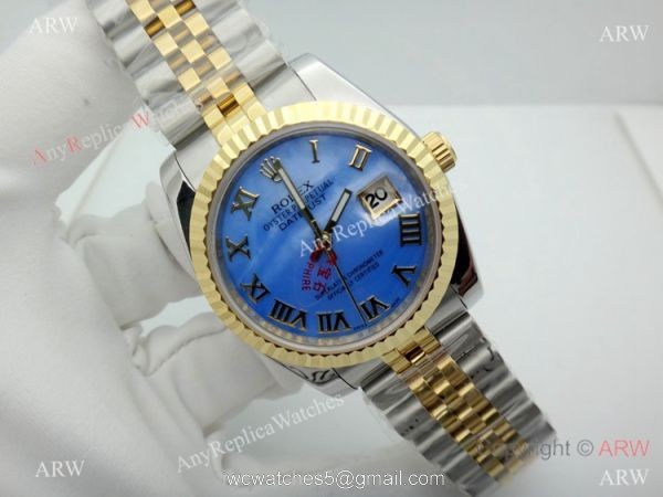 Copy Rolex Datejust 36mm Two Tone Blue Mother of Pearl Dial Watch Copy Rolex Datejust 36mm Two Tone Blue Mother of Pearl Dial Watch