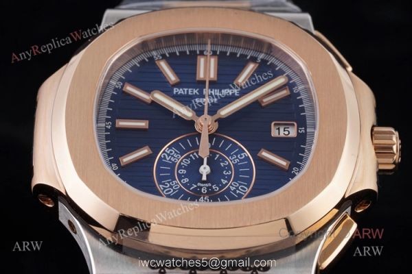 New Swiss Replica Patek Philippe Nautilus 5980 Rose Gold Blue Chronograph Watch New Swiss Replica Patek Philippe Nautilus 5980 Rose Gold Blue Chronograph Watch