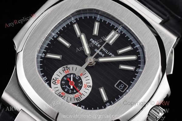 New Patek Philippe Nautilus 5980 Black Dial Black Leather Strap Swiss Made Replica Watch New Patek Philippe Nautilus 5980 Black Dial Black Leather Strap Swiss Made Replica Watch