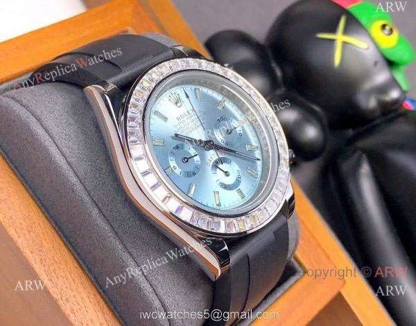 Clone Rolex Daytona Rubber Strap Glacier blue Dial Diamond Bezel Clone Rolex Daytona Rubber Strap Glacier blue Dial Diamond Bezel