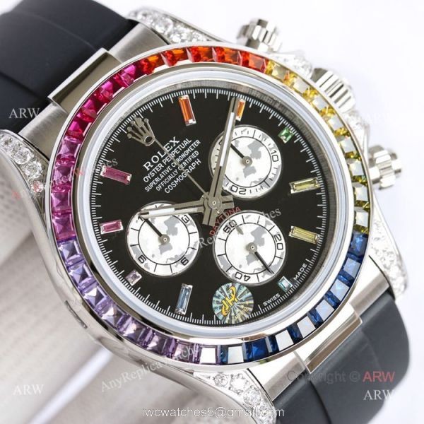 Grade 1A Replica Rolex Daytona Rainbow Stainless Steel Oysterflex Strap Watch Automatic Grade 1A Replica Rolex Daytona Rainbow Stainless Steel Oysterflex Strap Watch Automatic