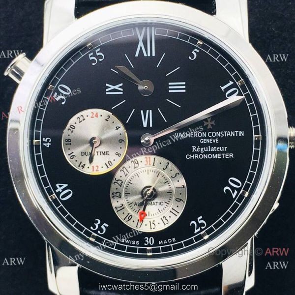 AAA Swiss Vacheron Constantin Malte Dual Time Regulateur Chronometer Watch SS Black Dial AAA Swiss Vacheron Constantin Malte Dual Time Regulateur Chronometer Watch SS Black Dial