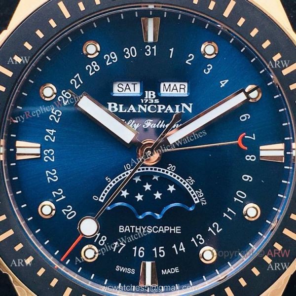 2020 New! Swiss Blancpain Bathyscaphe Moonphase Watch Rose Gold Blue Dial 2020 New! Swiss Blancpain Bathyscaphe Moonphase Watch Rose Gold Blue Dial