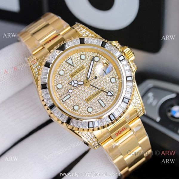 JH Factory Rolex GMT-Master II ETA2836 Watch BlackWhite Diamond Bezel JH Factory Rolex GMT-Master II ETA2836 Watch BlackWhite Diamond Bezel