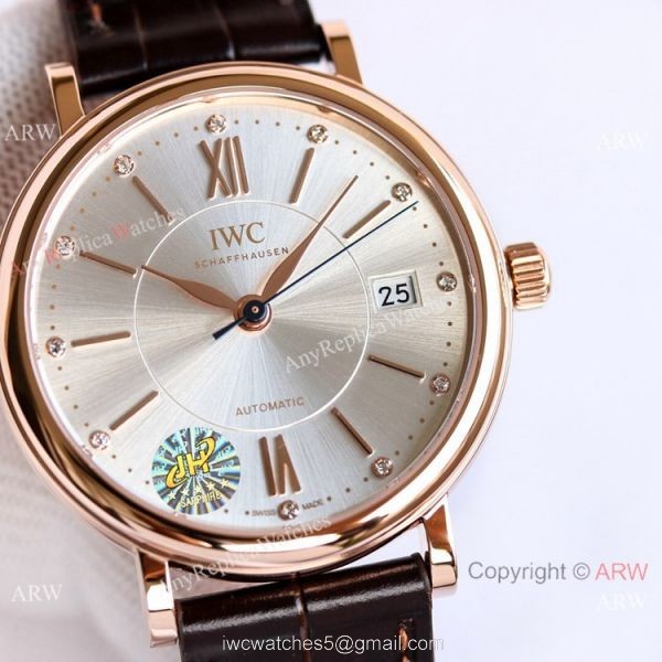 Swiss Replica IWC Portofino 37mm Lady Watch Silver Dial Rose Gold Swiss Replica IWC Portofino 37mm Lady Watch Silver Dial Rose Gold