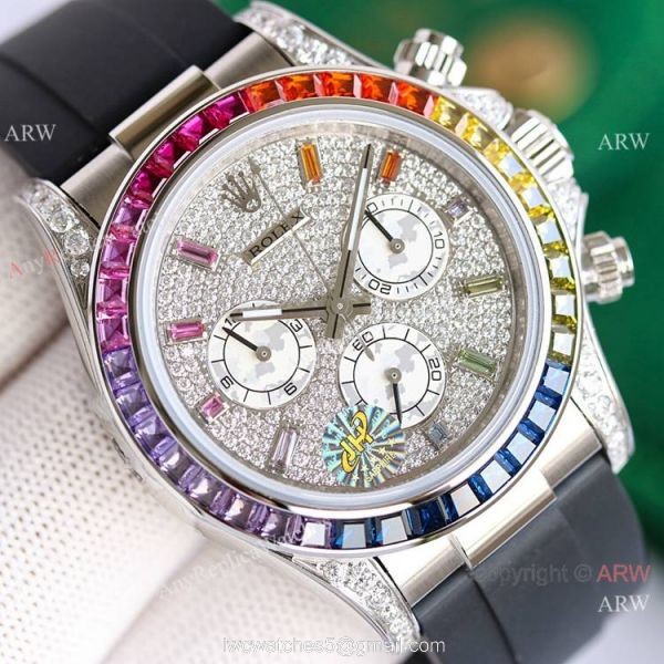 Swiss 7750 Rolex Daytona Replica Watch SS Diamond Dial Colorful Markers Swiss 7750 Rolex Daytona Replica Watch SS Diamond Dial Colorful Markers