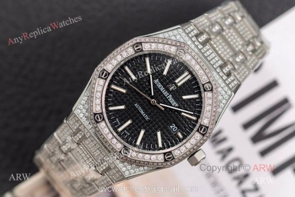 15400 Audemars Piguet Royal Oak 41mm Silver Iced Out Black Dial Copy Watch Swiss 3120 15400 Audemars Piguet Royal Oak 41mm Silver Iced Out Black Dial Copy Watch Swiss 3120