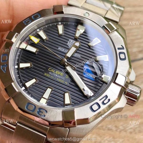 Swiss Clone TagHeuer Aquaracer Calibre 5 Watch Stainless Steel Gray Face Swiss Clone TagHeuer Aquaracer Calibre 5 Watch Stainless Steel Gray Face