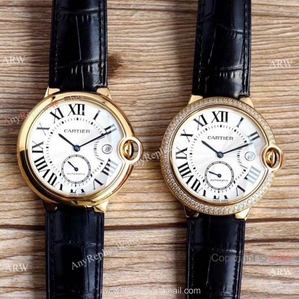 Swiss Grade Fake Cartier Ballon Bleu De Gold Diamond Watch 42mm XL Swiss Grade Fake Cartier Ballon Bleu De Gold Diamond Watch 42mm XL