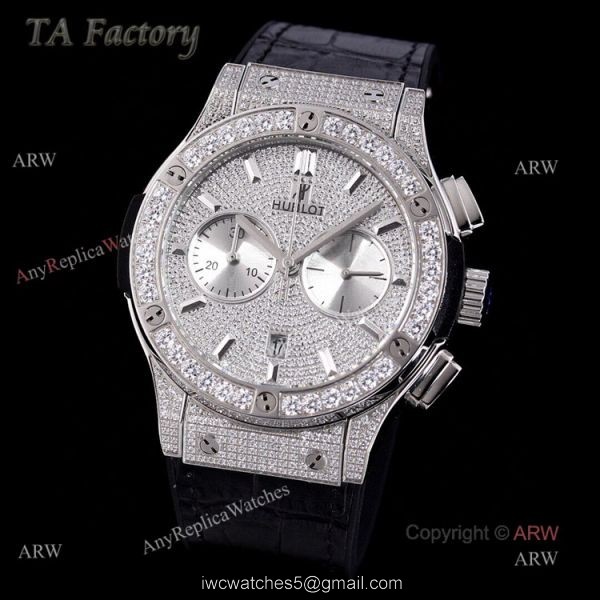 Swiss Replica Mens Hublot Big Bang Diamond Watches 45mm With Hublot Black Leather Strap Swiss Replica Mens Hublot Big Bang Diamond Watches 45mm With Hublot Black Leather Strap