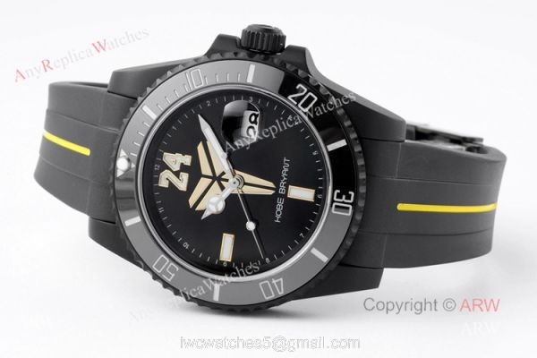 904L Blaken Rolex Kobe Bryant Swiss Replica Watches With Black Rubber Strap 904L Blaken Rolex Kobe Bryant Swiss Replica Watches With Black Rubber Strap