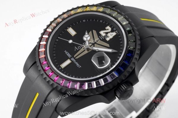 Swiss Replica Blaken Rolex Kobe Watch With Rainbow Diamond Bezel Rubber Strap Watch Swiss Replica Blaken Rolex Kobe Watch With Rainbow Diamond Bezel Rubber Strap Watch