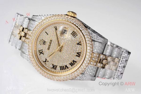 TW Factory Swiss Grade Rolex Datejust 41 Watches 2-Tone Iced Out Case TW Factory Swiss Grade Rolex Datejust 41 Watches 2-Tone Iced Out Case