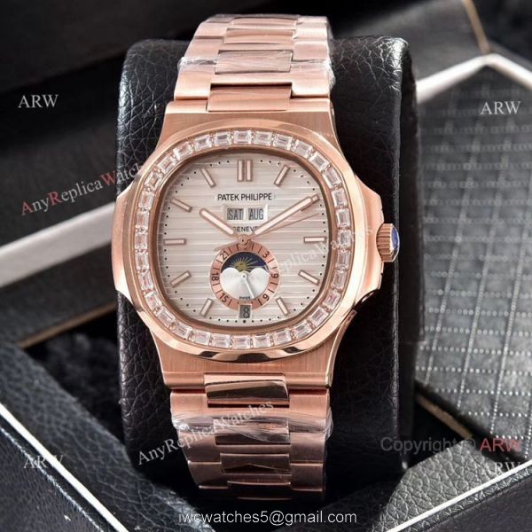 Patek Philippe Nautilus Annual Calendar Copy Watches Rose Gold with Diamond Patek Philippe Nautilus Annual Calendar Copy Watches Rose Gold with Diamond