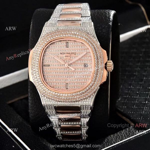 Luxury Patek Philippe Nautilus Full Diamond Automatic Watches Rose Gold Case Luxury Patek Philippe Nautilus Full Diamond Automatic Watches Rose Gold Case
