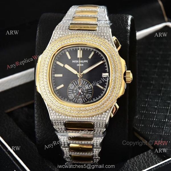 Luxury Patek Philippe Nautilus Iced Out Chrono Watches Two Tone Case Luxury Patek Philippe Nautilus Iced Out Chrono Watches Two Tone Case