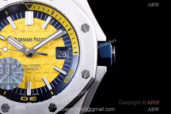 JF Factory V8 1:1 Best Audemars Piguet Divers Watch Yellow Dial 3120 Movement JF Factory V8 1:1 Best Audemars Piguet Divers Watch Yellow Dial 3120 Movement