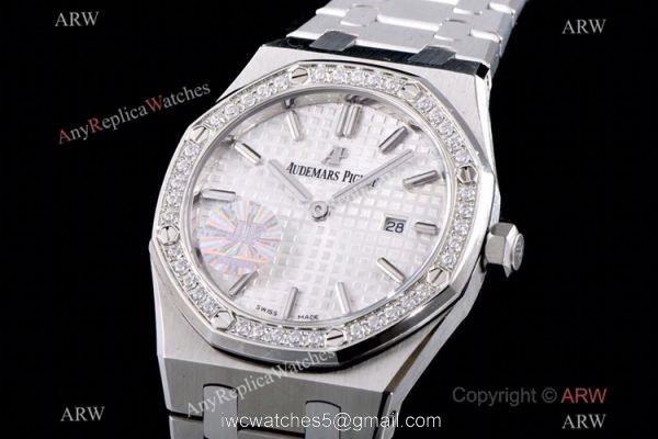 JF Swiss Copy Audemars Piguet Lady Royal Oak Watch White Dial Diamond Bezel 33mm JF Swiss Copy Audemars Piguet Lady Royal Oak Watch White Dial Diamond Bezel 33mm