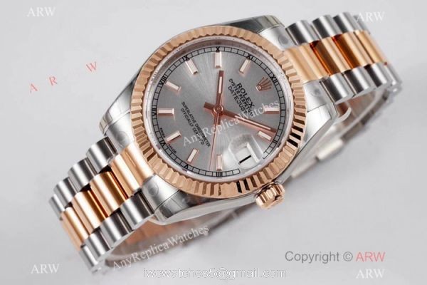 Swiss Clone Rolex Datejust 31mm Watch Two Tone Rose Gold Gray Dial Swiss Clone Rolex Datejust 31mm Watch Two Tone Rose Gold Gray Dial
