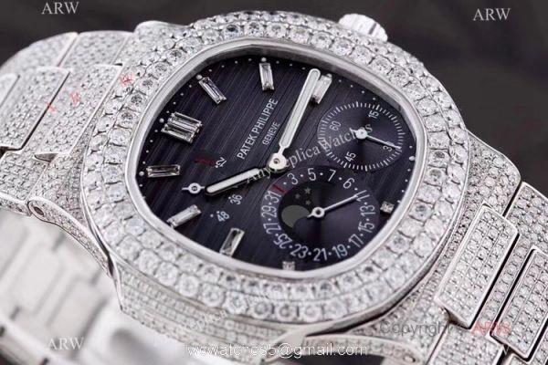 Iced Out Patek Philippe Nautilus Moon Phase Power Reserve 5712 Watch Swiss Grade Watch Iced Out Patek Philippe Nautilus Moon Phase Power Reserve 5712 Watch Swiss Grade Watch