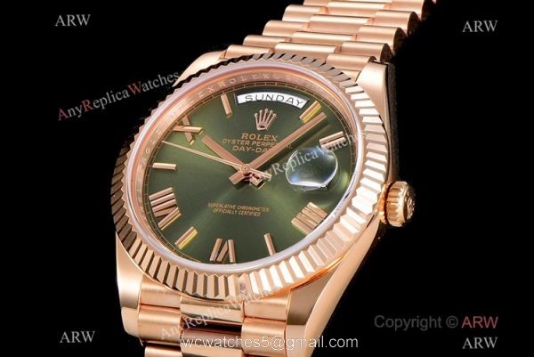 (GM) Swiss Replica Rolex Day-Date 40mm Watch Olive Green Dial Rose Gold (GM) Swiss Replica Rolex Day-Date 40mm Watch Olive Green Dial Rose Gold