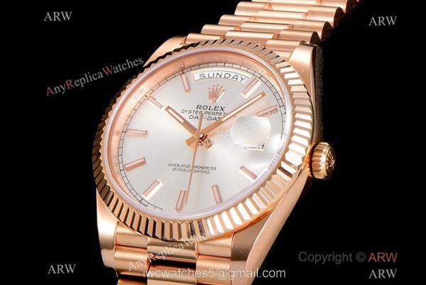 (GM) Copy Rolex Day-Date 40 mm Rose Gold Silver Watch Swiss 2836 Movement (GM) Copy Rolex Day-Date 40 mm Rose Gold Silver Watch Swiss 2836 Movement