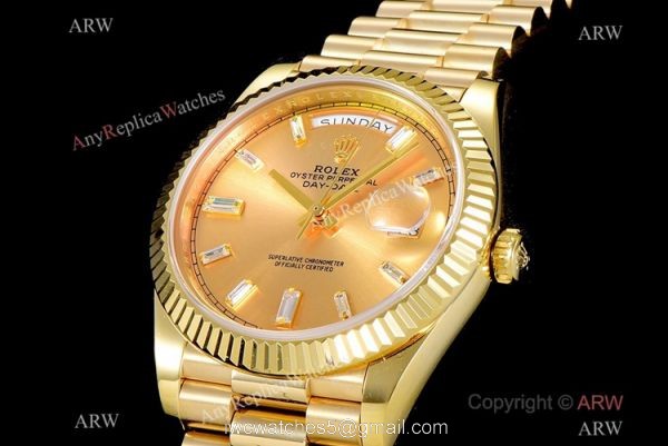 (GM Factory) AAA Replica Rolex Day-Date 40mm Gold Watch with Diamonds (GM Factory) AAA Replica Rolex Day-Date 40mm Gold Watch with Diamonds