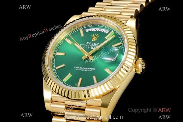 (GM Factory) AAA Replica Rolex Day-Date 40mm Watch Bright Green Dial Yellow Gold (GM Factory) AAA Replica Rolex Day-Date 40mm Watch Bright Green Dial Yellow Gold