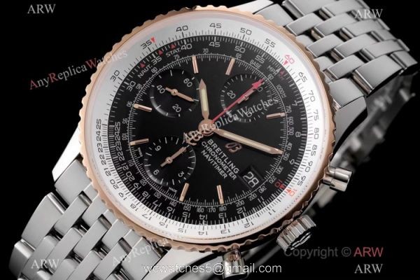 Swiss Grade Breitling Navitimer 1 Chronograph KOR A7750 Watch Rose Gold Bezel Black Dial Swiss Grade Breitling Navitimer 1 Chronograph KOR A7750 Watch Rose Gold Bezel Black Dial