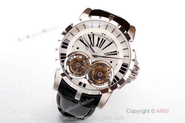 Super Clone Roger Dubuis Excalibur Skeleton Double Flying Tourbillon Watch Silver Dial Super Clone Roger Dubuis Excalibur Skeleton Double Flying Tourbillon Watch Silver Dial