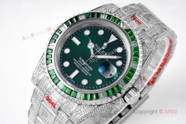 Swiss Grade Clone Rolex Iced Out Submariner Watch Swiss 3135 Green Dial Swiss Grade Clone Rolex Iced Out Submariner Watch Swiss 3135 Green Dial